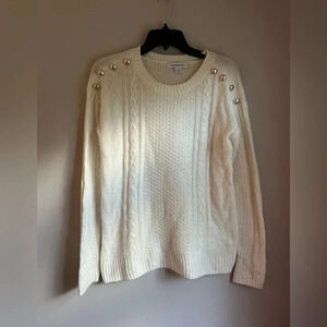 Liz Claiborne Crema Beige Cable Knit Long Sleeve Buttons Warm‎ Sweater size XS